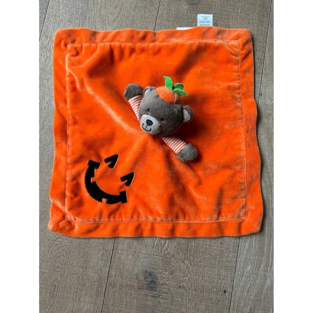 Carters Halloween Pumpkin Teddy Bear Lovey Security Blanket Baby Rattle